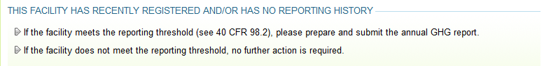"THIS FACILITY HAS RECENTLY REGISTERED AND/OR HAS NO REPORTING HISTORY" section image